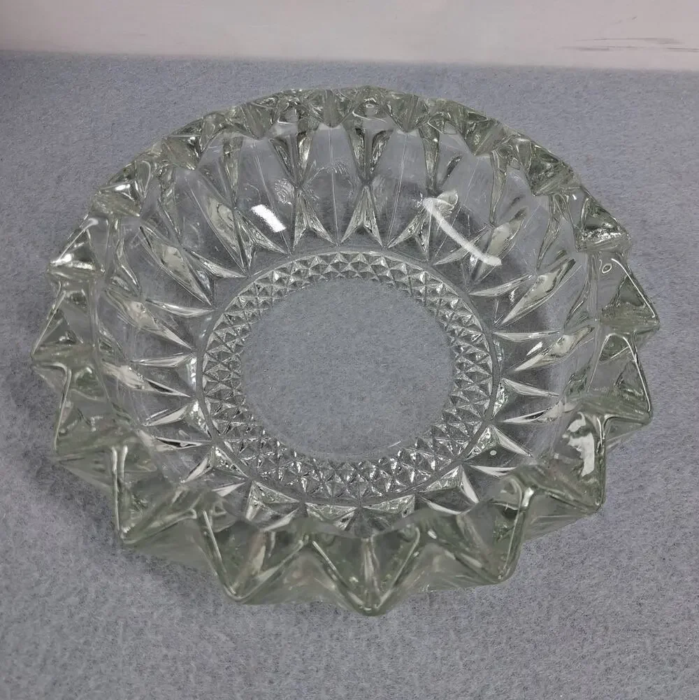 KIG Clear Glass Ashtray Heavy Sawtooth / Starburst Rim Vintage